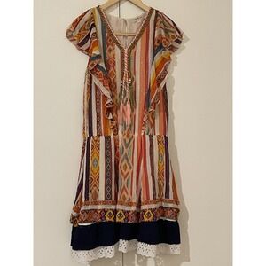 Vintage Derhy Dress Womens Large  Flutter Sleeve Full Slip Boho Romantic